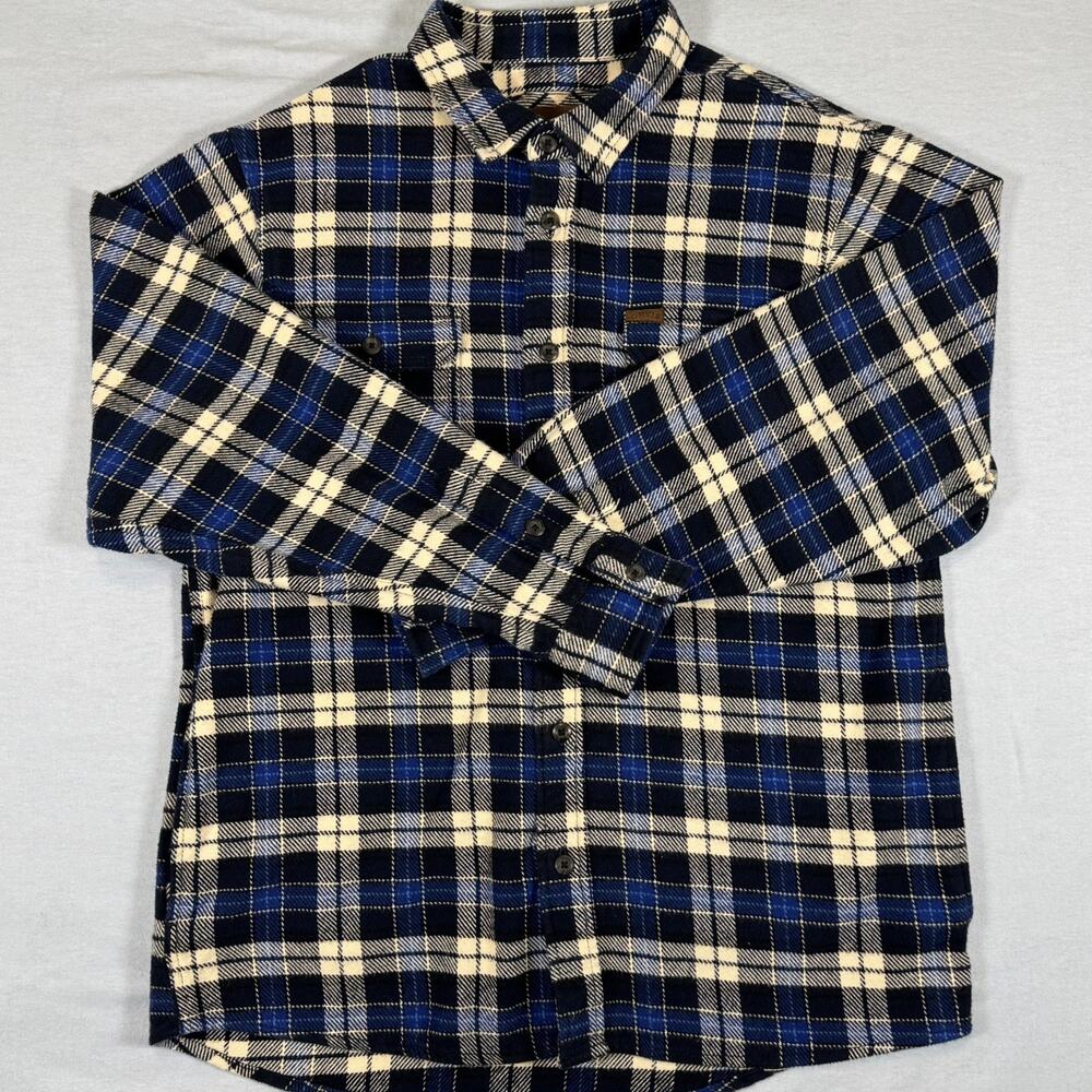 Orvis Shirt Men Large Blue Plaid Long Sleeve Flannel Heavyweight Cotton Thick